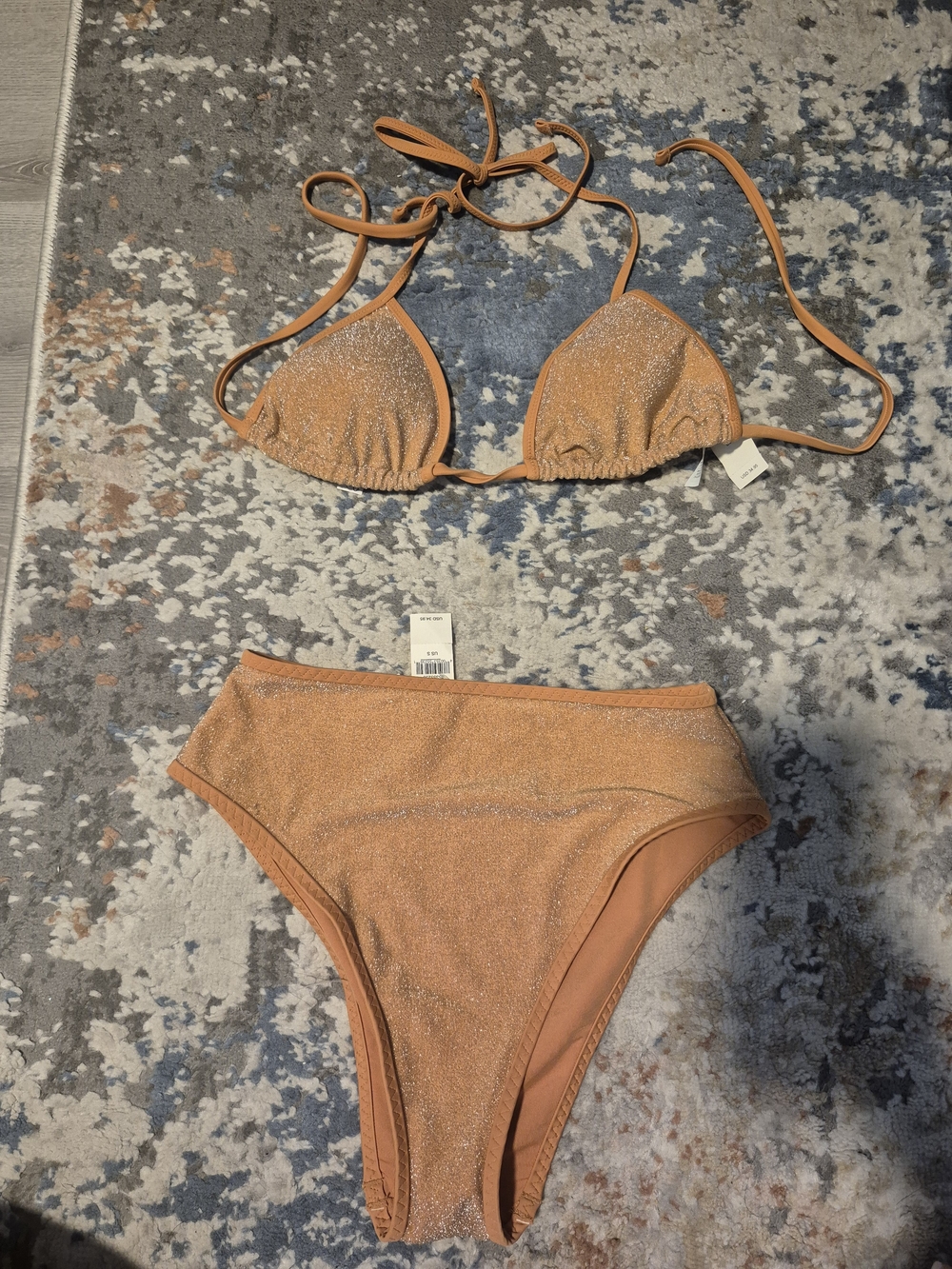 aerie Shimmery Peach Bikini Set — High Waist Triangle NWT